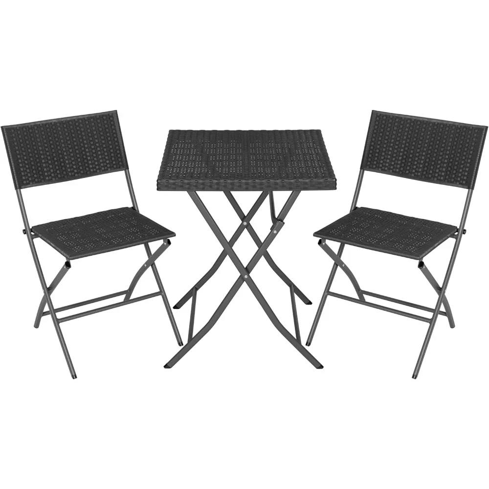 3-Piece Outdoor Folding Set, Weather-Resistant Rattan Folding Table and Wicker Patio Chairs for Indoors and Outdoors, Backyard,