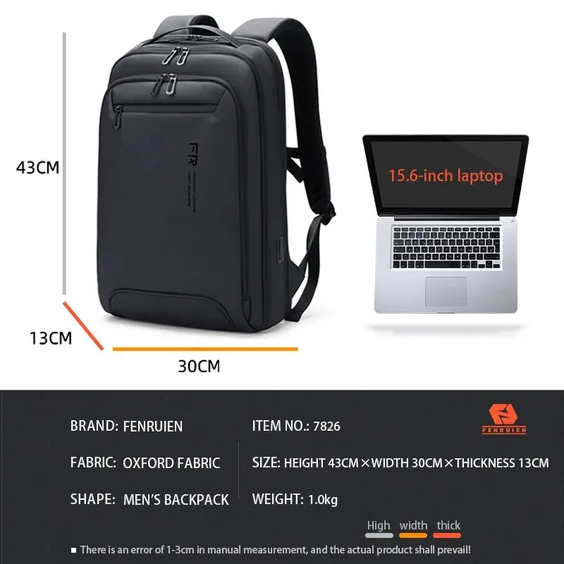 Fenruien Slim 15.6 Inch Laptop Backpack Multifunction Casual Business Men\'s Backpack USB Charge Fashion School Backpacks Unisex