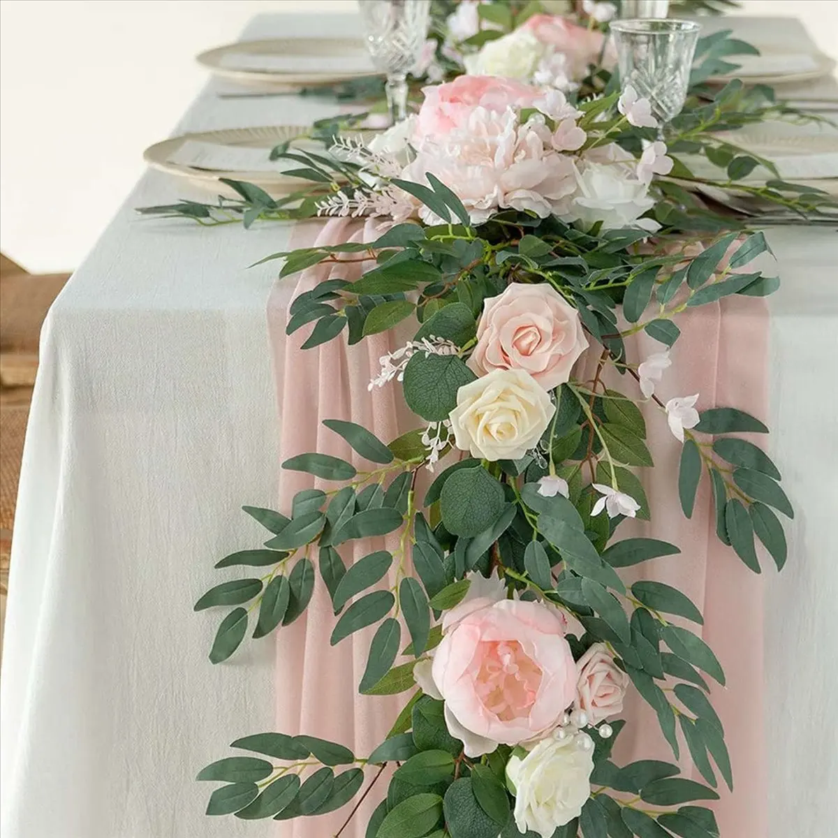 lillili 3 Pack (16.8Ft) Artificial Willow Leaves Vines Twigs- Fake Silk Hanging Willow Plant Greenery Garland String for Indoor