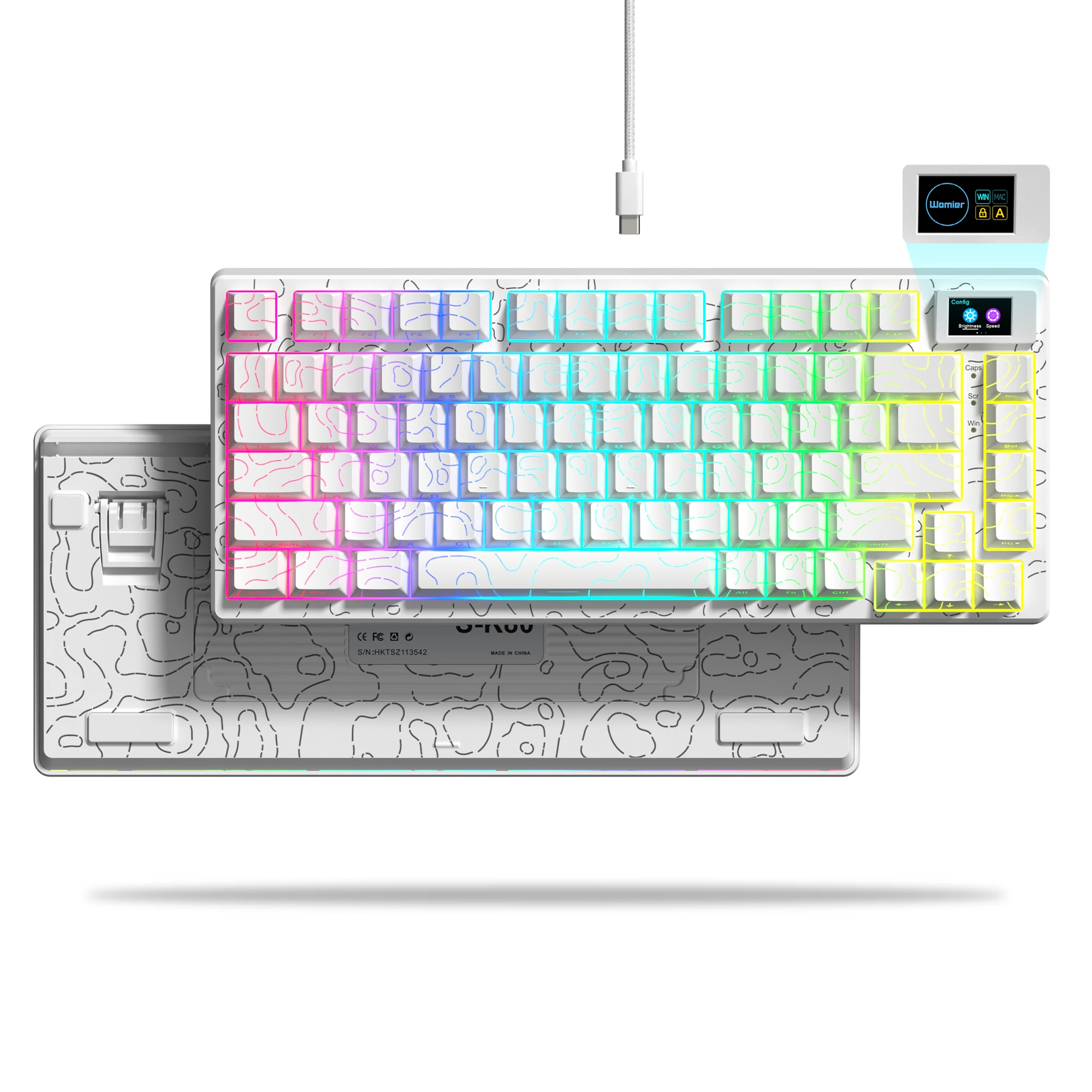 Womier S-k80 Gasket Mechanical Gaming Keyboard White Topographic Hot Swappable Keyboard with Display for PC Computer Laptop