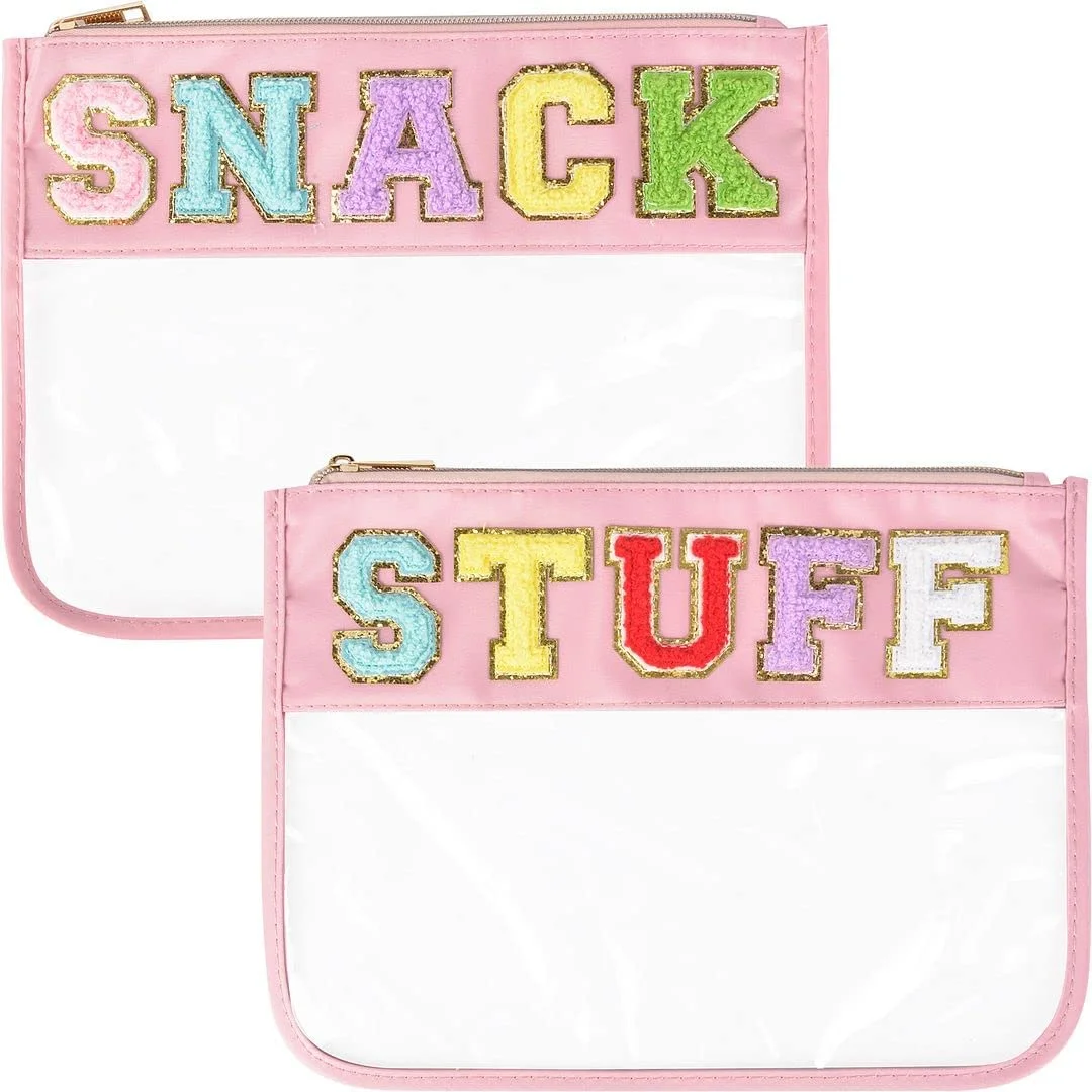 

1PCS Clear Flat Pouches Transparent Cosmetic Toiletry Pouch Bag Customizable with Embroidery Patches Travel Snack Bag