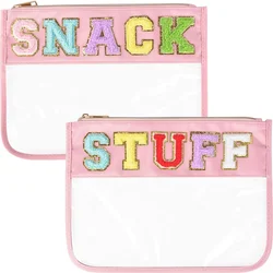 1PCS Clear Flat Pouches Transparent Cosmetic Toiletry Pouch Bag  Customizable with Embroidery Patches Travel Snack Bag
