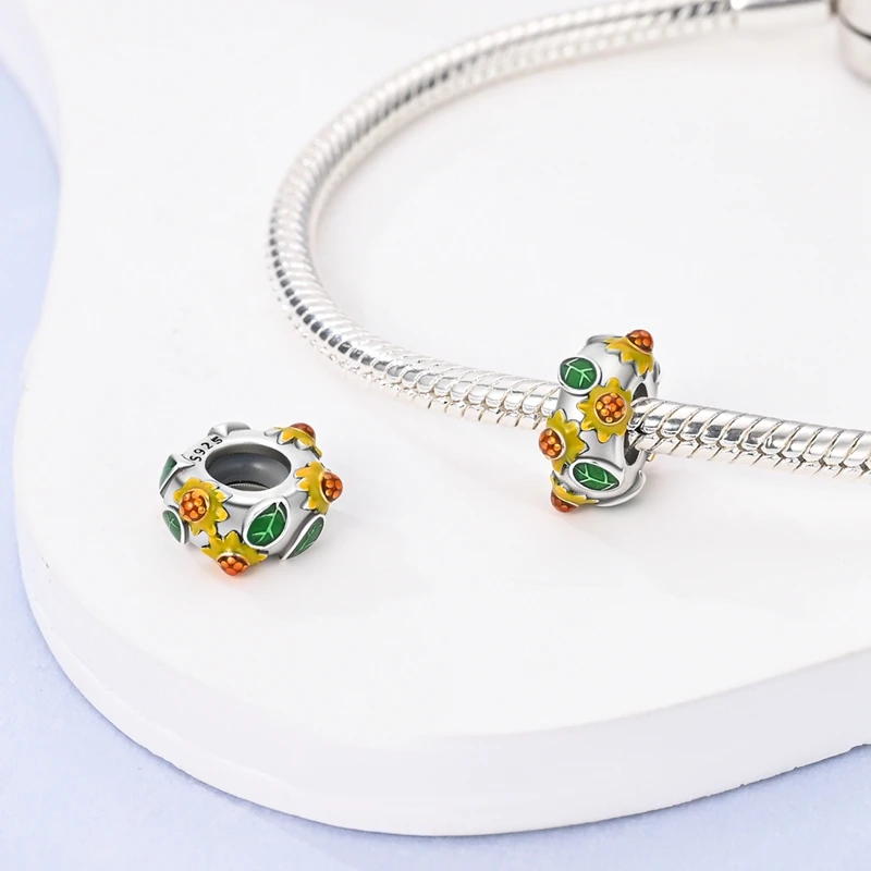 Yellow Series Sunflower Moon Color Butterfly Leo Charms 925 Sterling Silver Fits Original Women Anniversary DIY Jewelry Charm