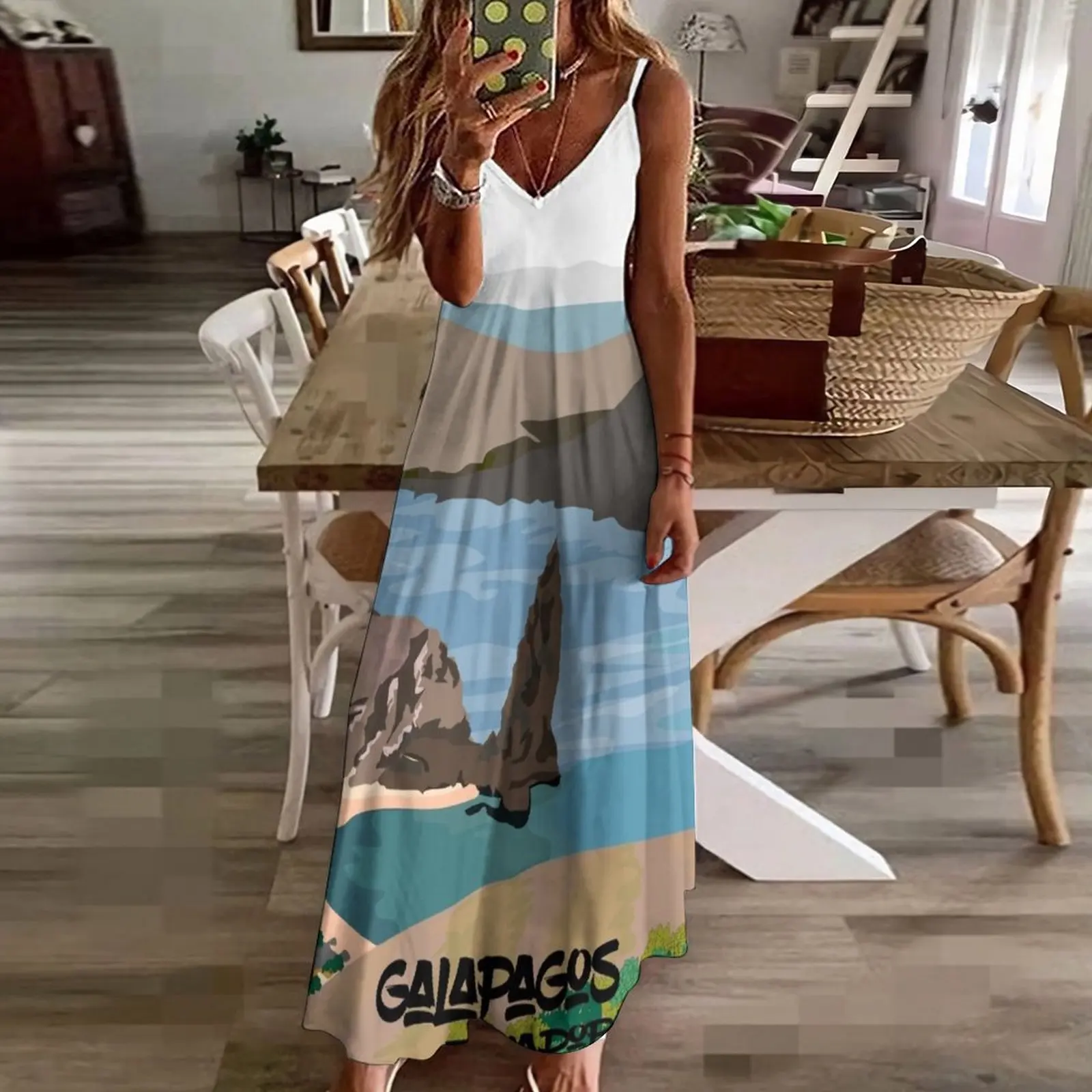 Vestido feminino sem mangas Ilha de Galápagos, vestidos luxuosos, verão