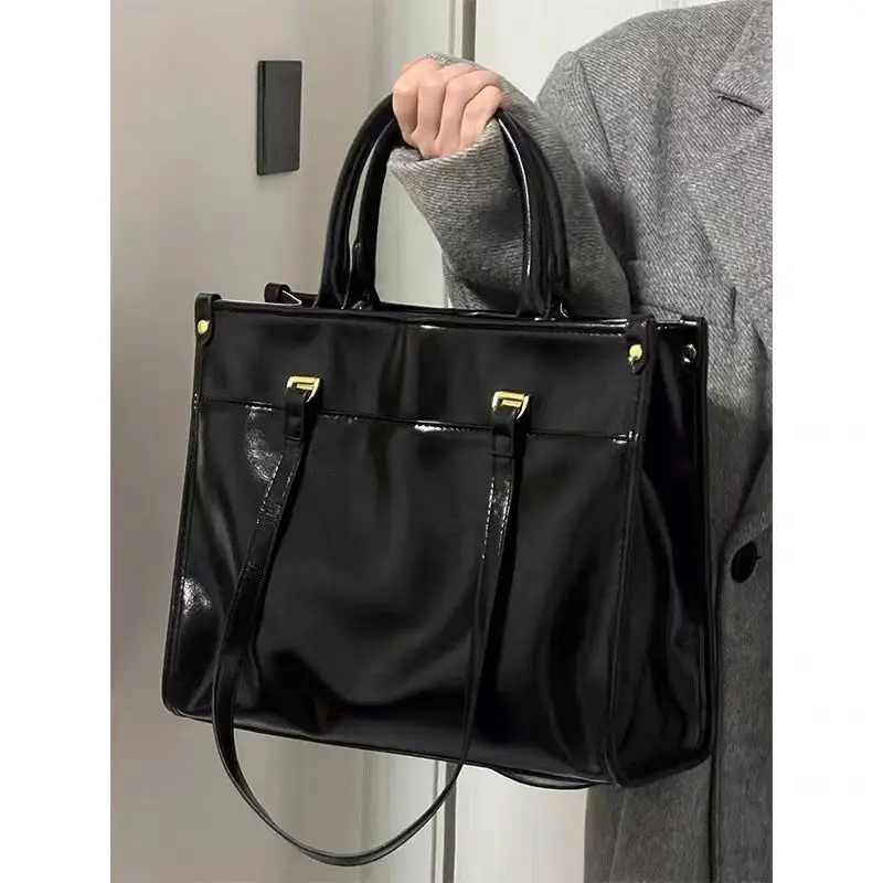 JIAERDI Large Capacity Black Tote Bag Women New Trendy Fashion Pu Leather Casual Handbag Ladies Vintage Shoulder Bags Aesthetic