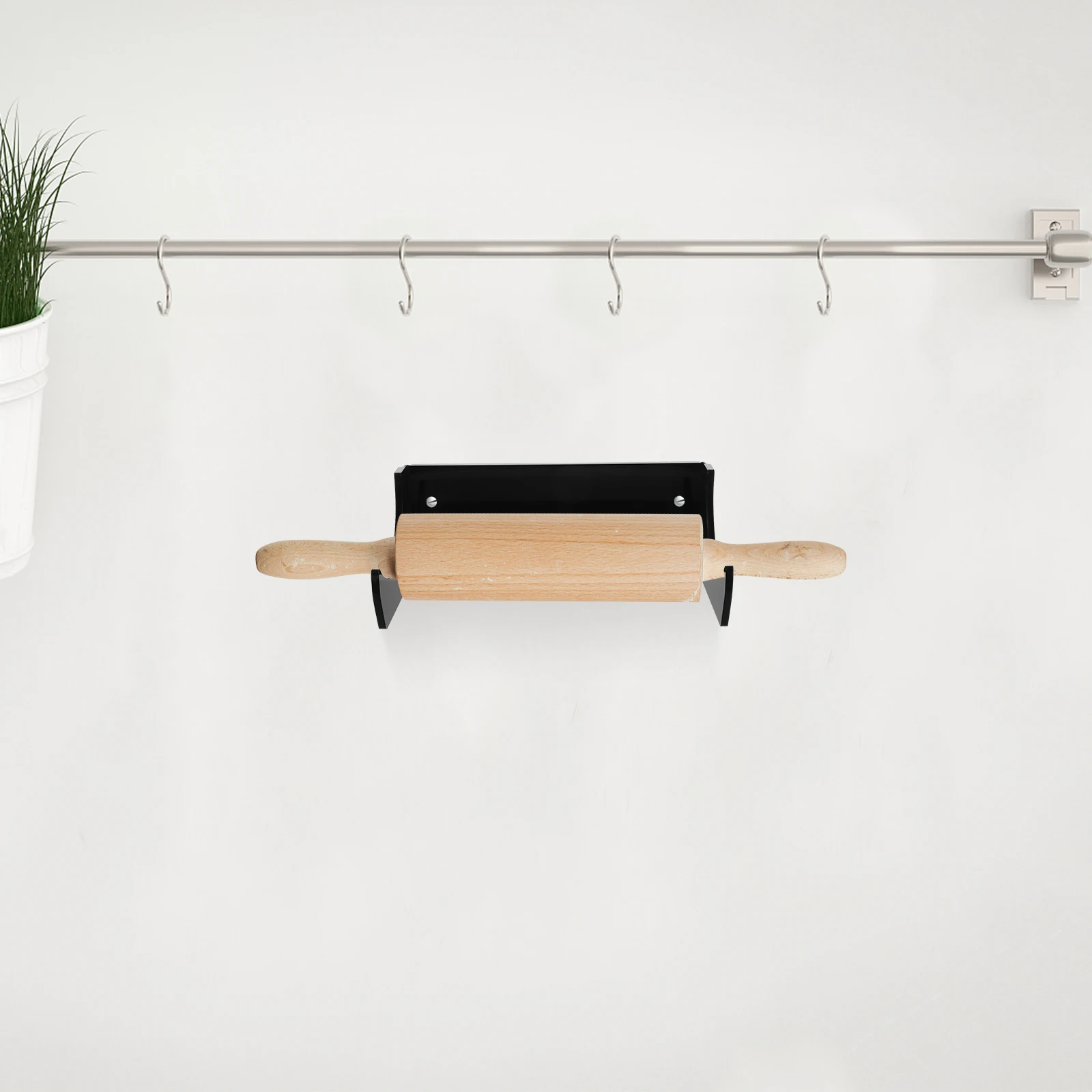 

2pcs Rolling Pin Holder Wall Mount Acrylic Stand for Kitchen Storage Rack Transparent Space-Saving Display Organizer Reusable