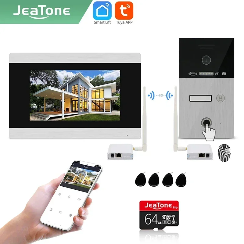 Jeatone Smart Tuya 7 Inch WiFi Magic Door Eye Camera Video Door Phone Intercom Doorbell With Fingerprint Card for Access Control