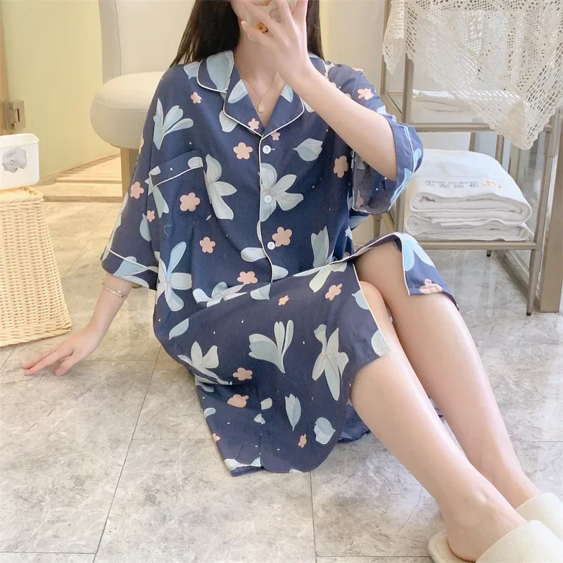 

Plus Size Floral Print Woman Satin Nightgowns Nightdress Dresses Robe Lounge Lady Women Pijama Sleepwear Pajama Pj