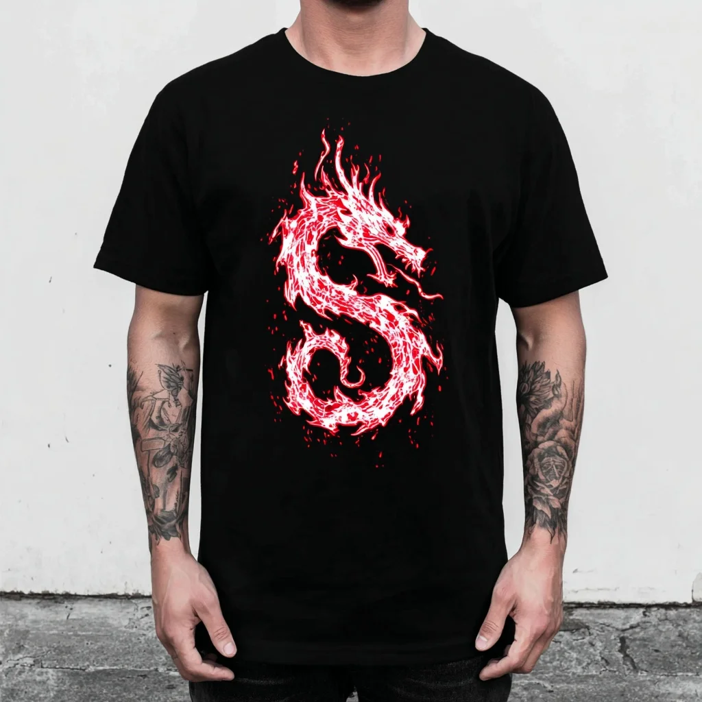 

Teevo Men's Casual T-Shirt with Fiery Dragon Print for Daily Wear