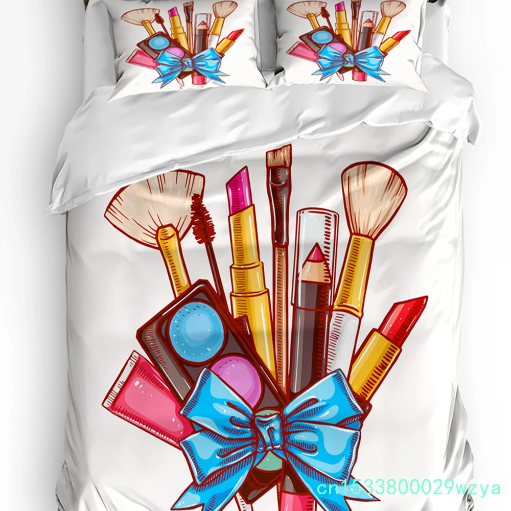 Makeup Tool Cartoon Bedding Set 3pcs Boys Girls Duvet Cover Pillowcase Kids Adult Quilt Cover Double Bed Set Home Textile