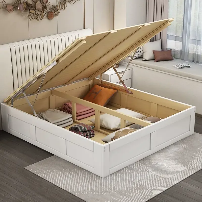 صندوق تاتامي بإطار من الخشب الصلب، بدون بجانب السرير، سرير تخزين عالي الضغط من الأرض إلى السقف #3