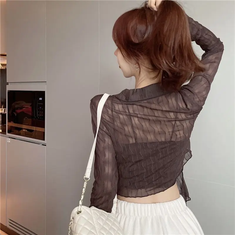 Sheer Shirts Women Sexy Sunscreen Thin See-through Skinny Crop Tops Fashion Chic Summer Breathable Casual Vintage Camisas Mujer