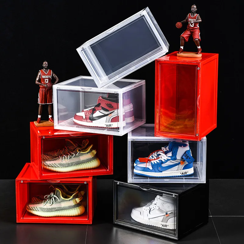 6 Pack Sneaker Storage Box Transparent Sneaker Basketball Shoe Box Magnetic Sneaker Wall Collection Display Shoe Cabinet