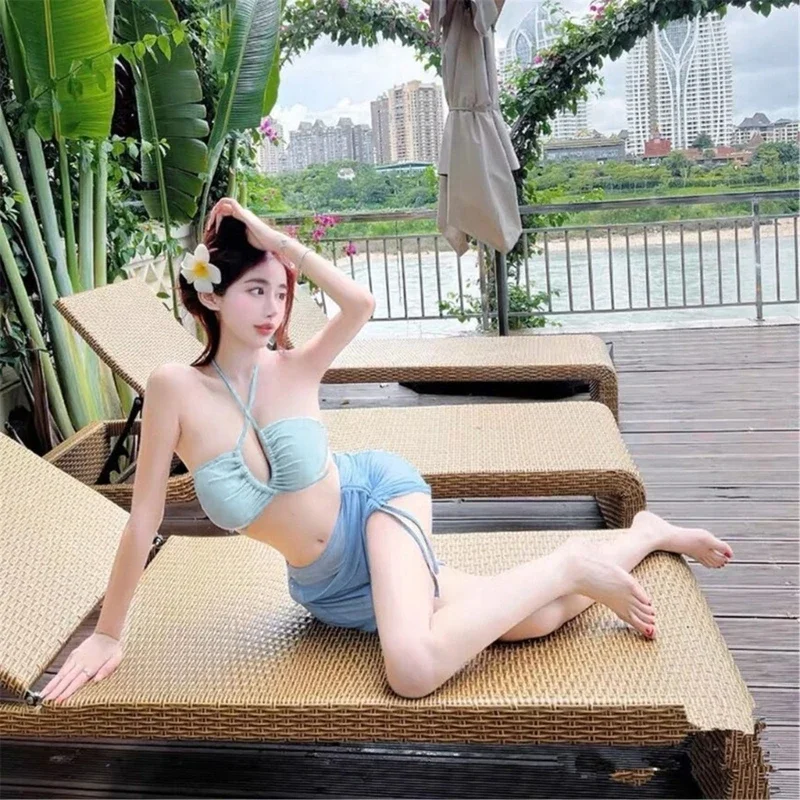 a triangolo Halter Set per donne Summer 3 pezzi Spacchi costumi da bagno divisi Ladies Criss Bathing Abit con