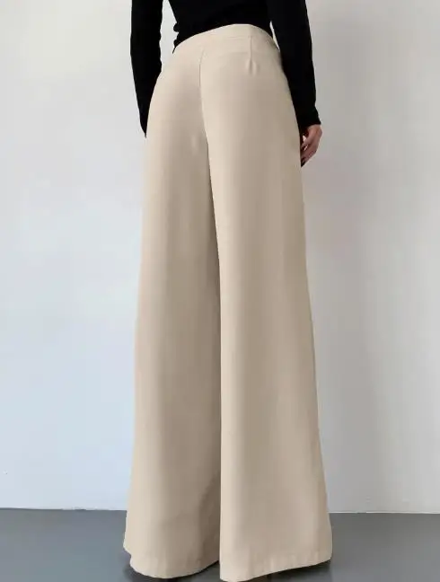 Pocket Spring and Summer Trousers Casual Khaki Versatile Loose High Waist Wide Leg Pants Retro Fashion Commuting Pants for Women