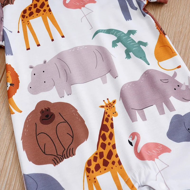 Newborn Summer Bodysuit Short Sleeve 0-36M Cute Animal Full Print Round Neck Comfortable and Breathable Baby Boys and Girls