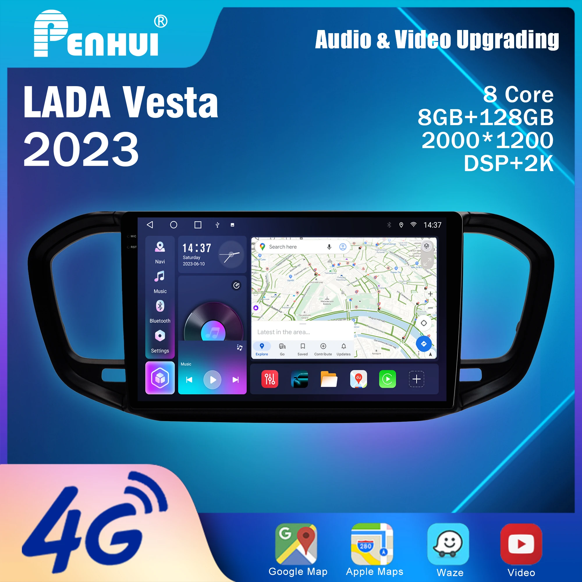 Penhui Android Car DVD Player 2 Din for LADA Vesta 2023 Multimedia Screen with DSP, Bluetooth, Audio & CarPlay
