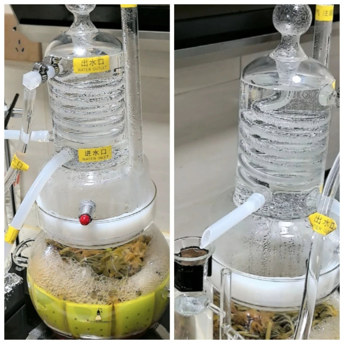 Suitable for 4-liter water-cooled experimental display of all glass direct fire pure dew essential oil machine distiller