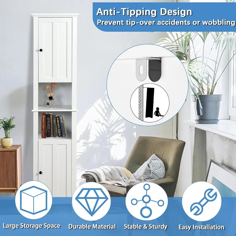 Tall Bathroom Storage Cabinet Floor Standing Freestanding Linen Tower 15.7X 11.8X 66.9 Inches Freight Free Home Furniture Vanity image 5