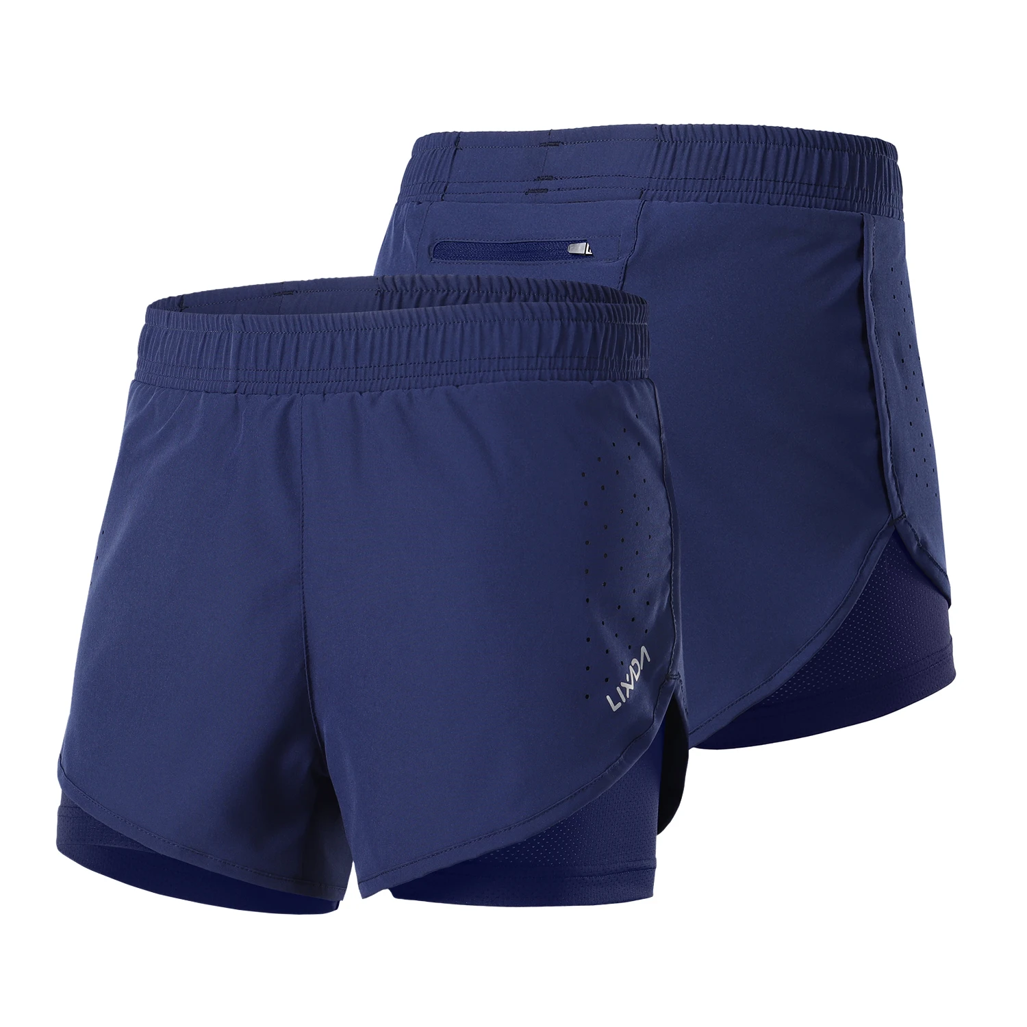 2-in-1-Laufshorts für Damen, schnell trocknend, atmungsaktiv, für aktives Training, Training, Joggen, Radfahren, mit längerem Innenfutter