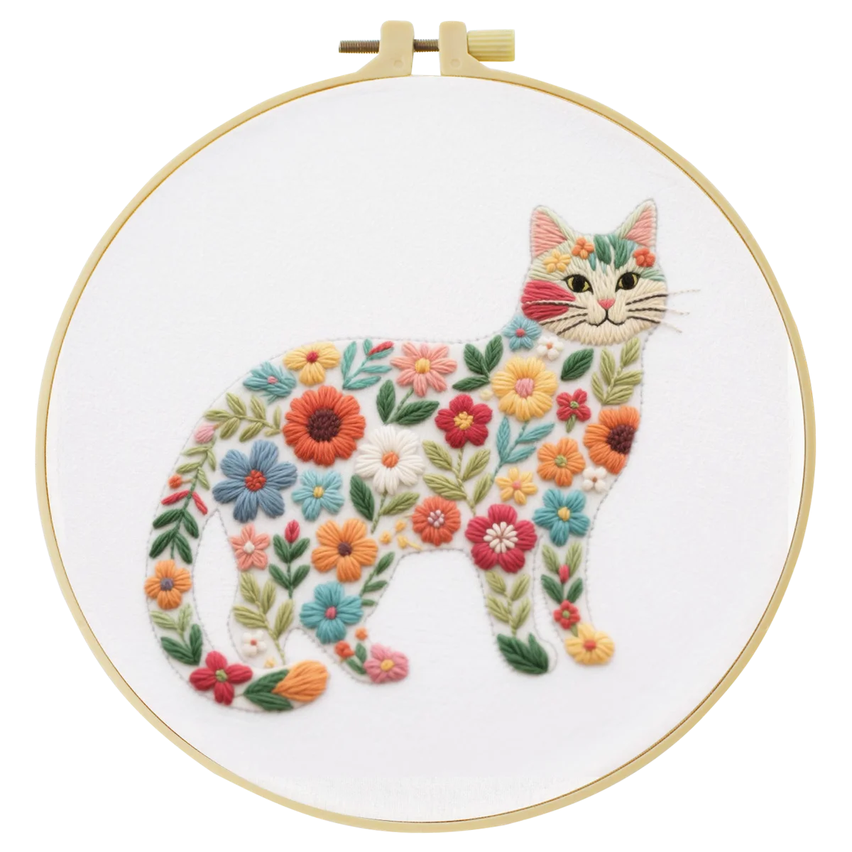 1 Stück 20X20CM/15X15CM 7,87/6,3 Zoll Ein aus Blumen bestehendes Katzen-Bild Stickerei-Starter-Kit DIY-Kit DIY-Stickerei-Kit Handarbeiten – Detail 6