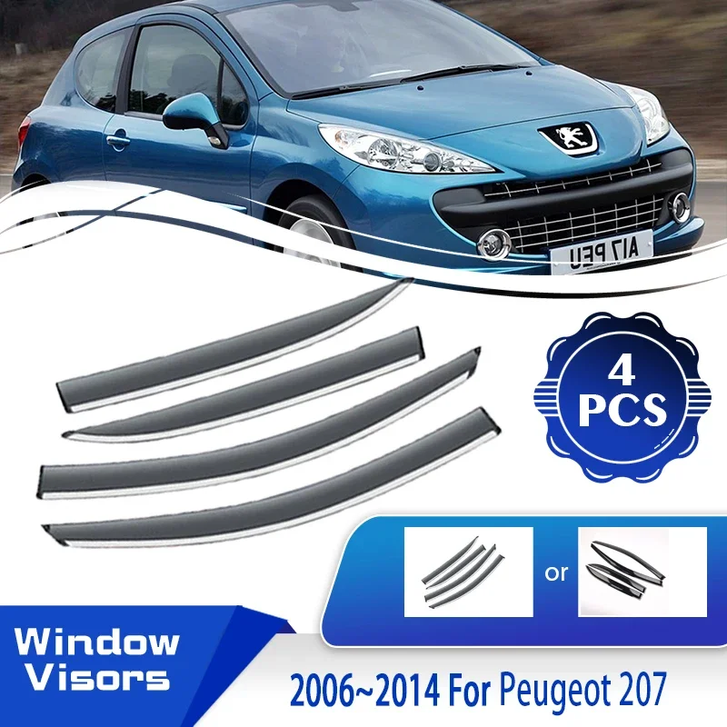 4PCS For Peugeot 207 2006~2014 5door Hatchback Version Car Window Sun Visors Deflectors Shelters Weathershields Auto Accessories