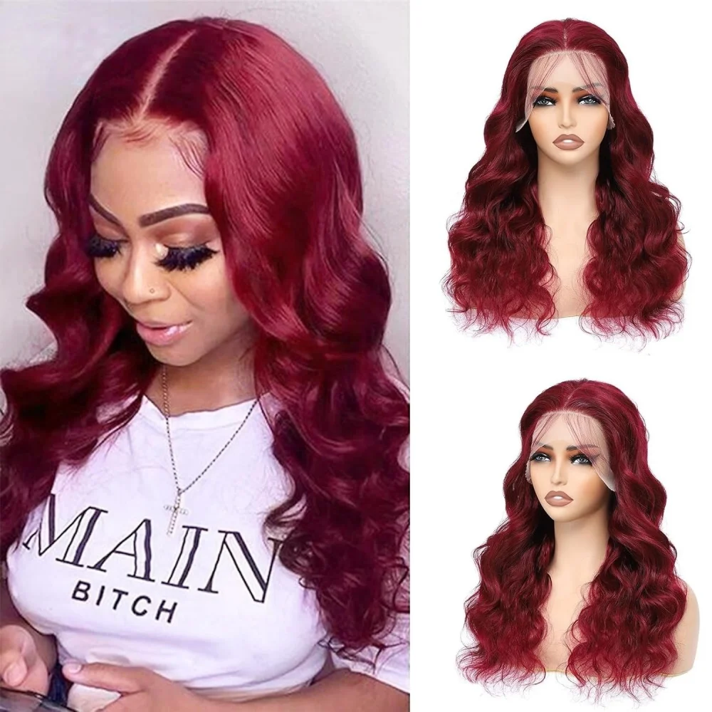 الجسم موجة 13 × 4 الدانتيل الجبهة الباروكات شعر الإنسان بورجوندي شفاف 220 الكثافة اللون الأحمر قبل قطعها الدانتيل شعر مستعار أمامي للنساء 99J