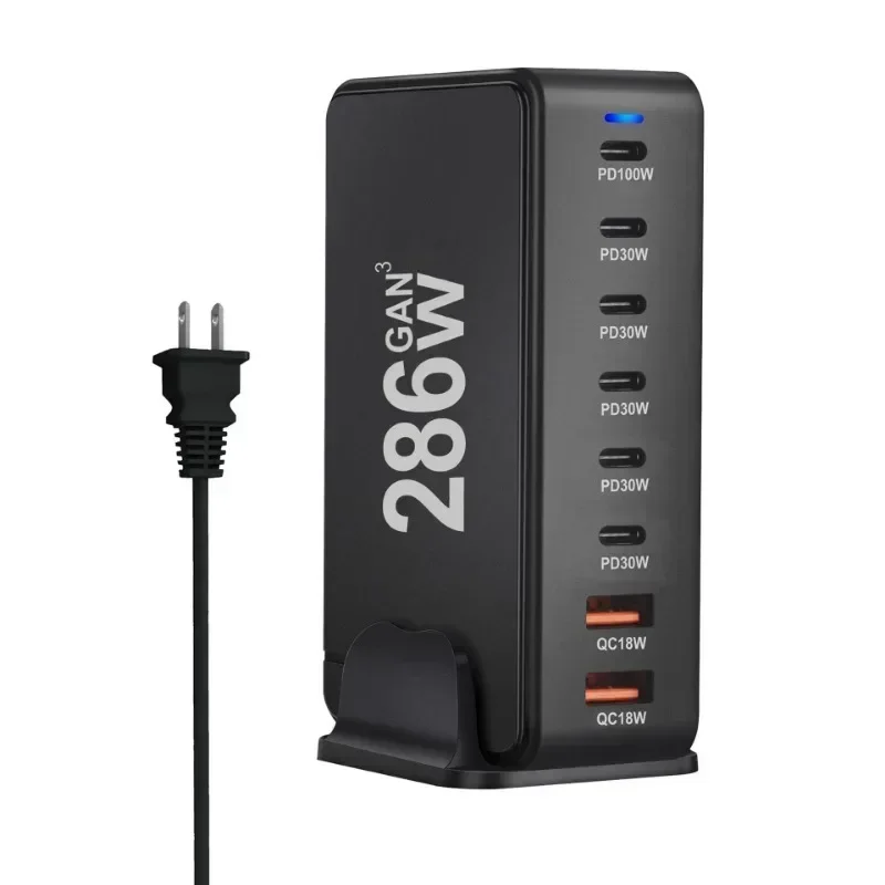 

NEW 286W Gan Fast Charge 3.0 USB Type C Fast Charger Mobile 8-port USB Type C PD Charger Convenient To Carry Tablet