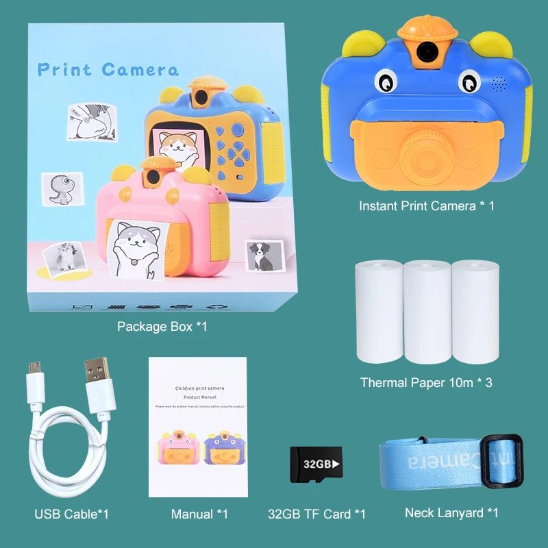Kids Camera Instant Print Camera for Children 1080P HD Video Photo Intelligent Shooting Digital Camera Sports Toy for Girls Boys