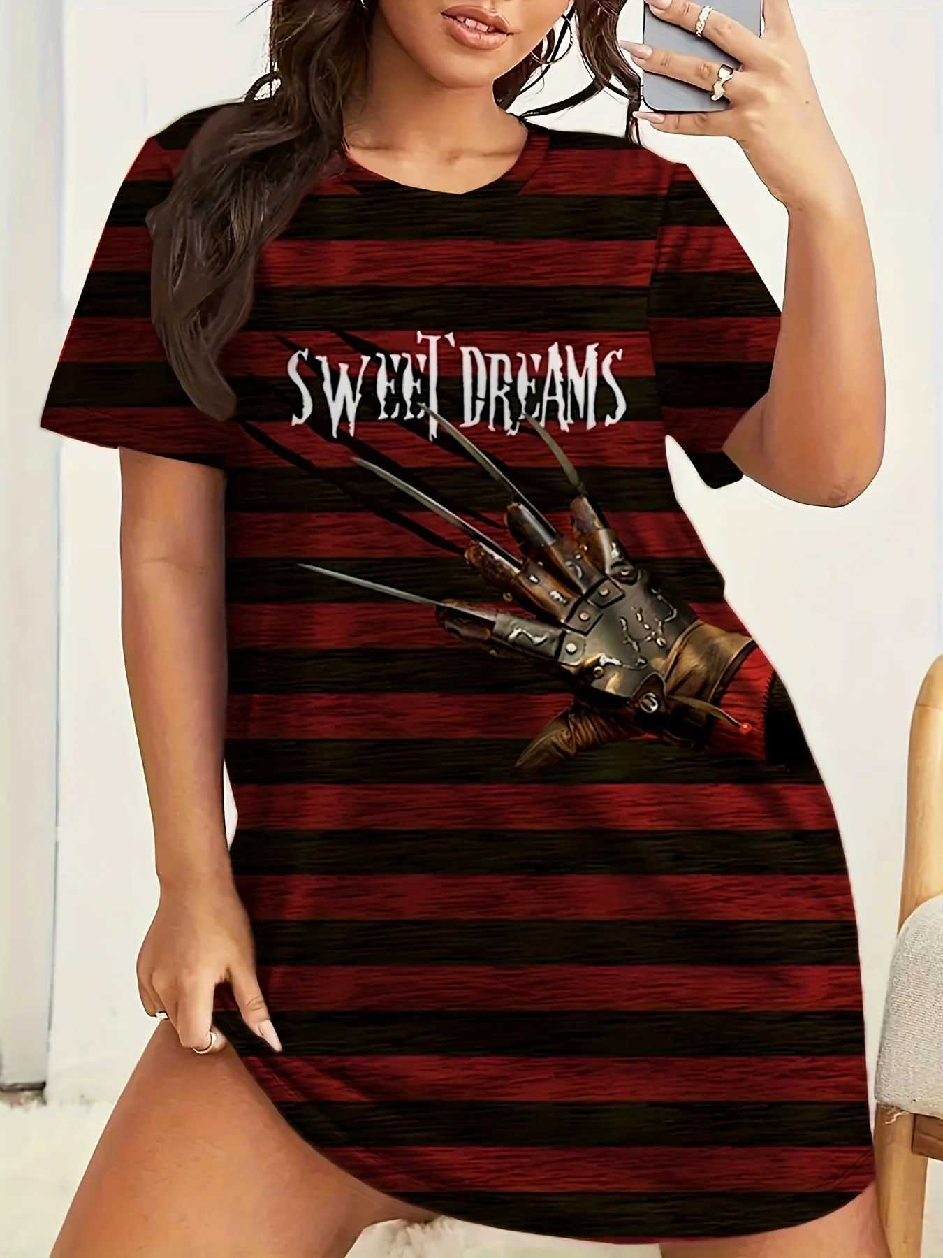 

Платье-футболка с короткими рукавами и круглым вырезом с принтом Cool Sweat Drems, летняя женская пижама больших размеров высокого качества, студенческая юбка