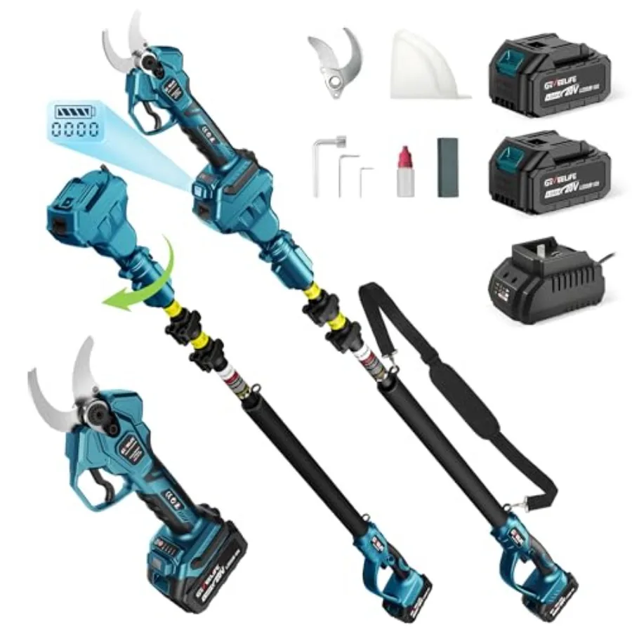 

2-in-1 Electric Pruning Shears Cordless 1.6" Cutting Diameter Electric Tree Pruner with 12.8Ft Reach Extension Pole 2