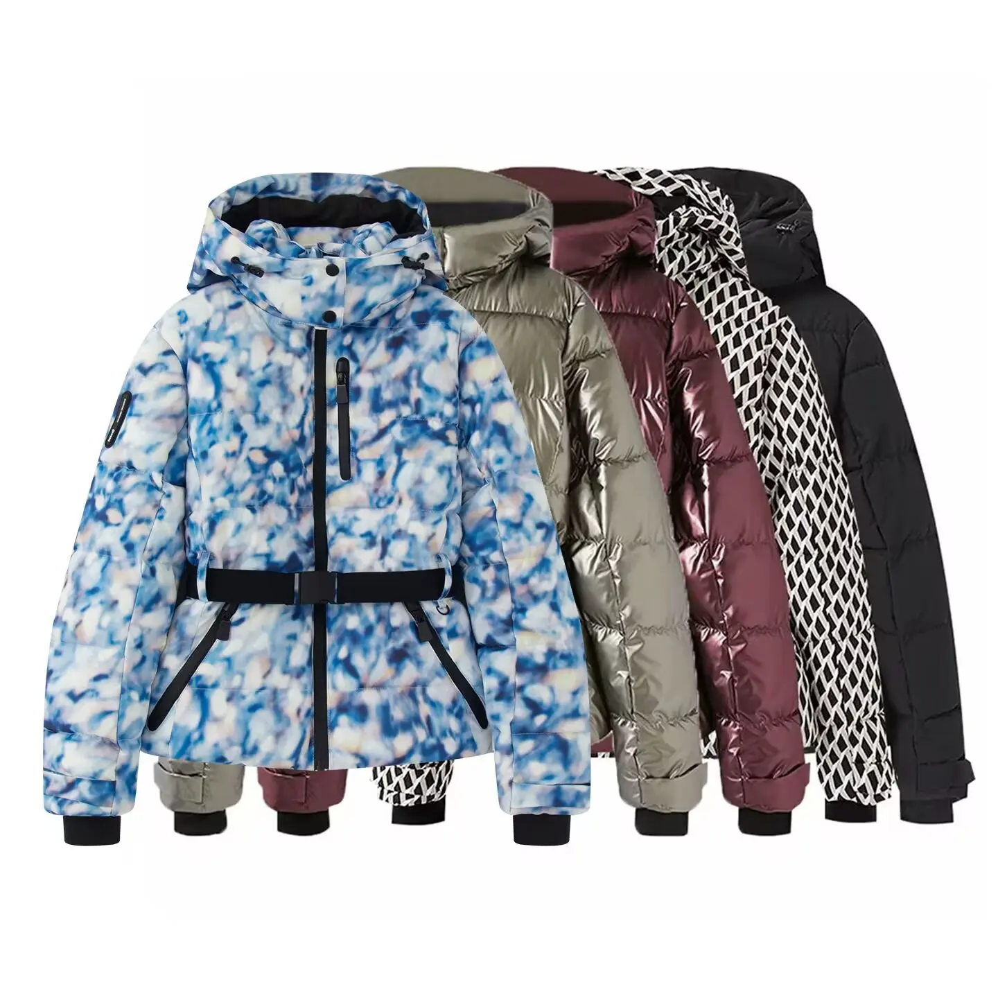 Belted Skiing Women's Winter Padded Coat Slim Stand Collar Full Sleeve Female's Quilted Jacket Thicken Windproof Jacket For Lady