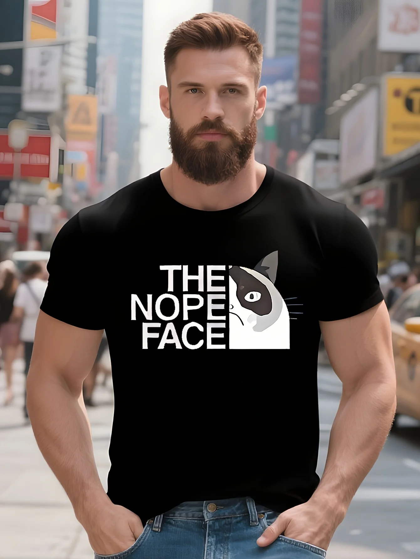 

Funny The Nope Face Cat Graphic T-shirt Men Women Cute Kawaii Short Sleeve Unisex Casual Cotton T Shirts Men's Oversized Tshirt