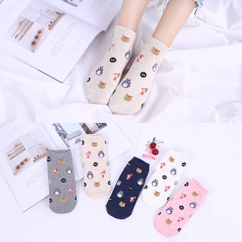 5 Pairs Cartoon Animal Cute Invisible Boat Socks Anime Pattern Ladies Socks