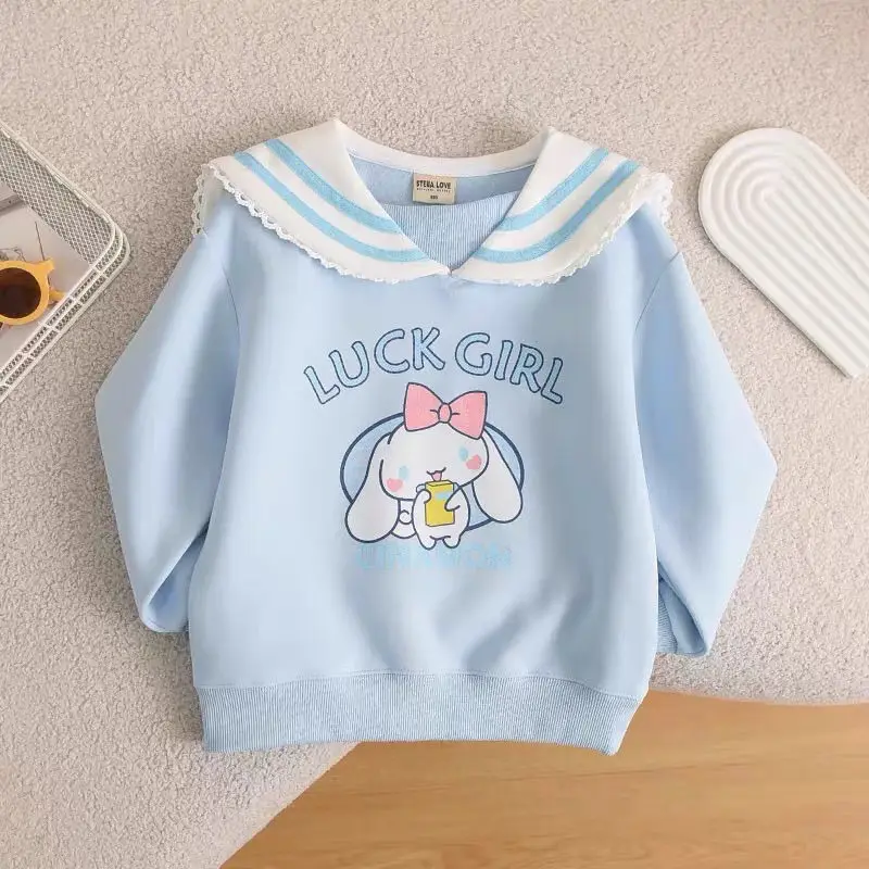 Sanrio Girls Sweatshirt Spring Autumn Winter Children's Cartoon Kuromi Navy Collar Cute Pullover Children's Clothing Sweet Fresh