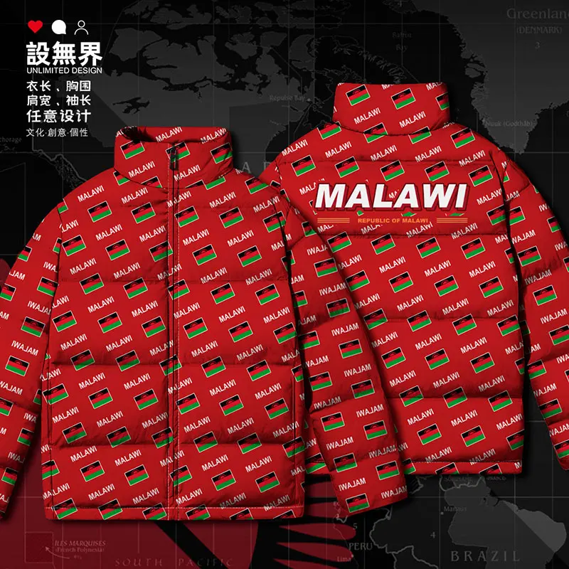 Nyasaland Malawian MW MWI country flag White duck down Jackets printing mens stand collar Comfortable Design down coat Winter