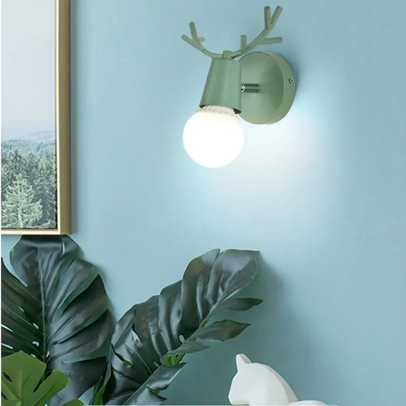 Deer Antler Wall Light Nordic Modern Adjustable Wall Sconces Colorful Cartoon Animal Lamp Mounted Children Room Reading Lighting