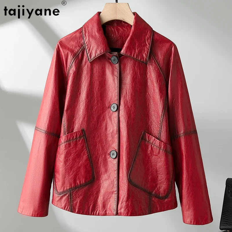 Tajiyane Top-Qualität Echt lederjacke Frauen kurze Vintage echte Schaffell Mantel drehen Kragen Chaqueta Mujer