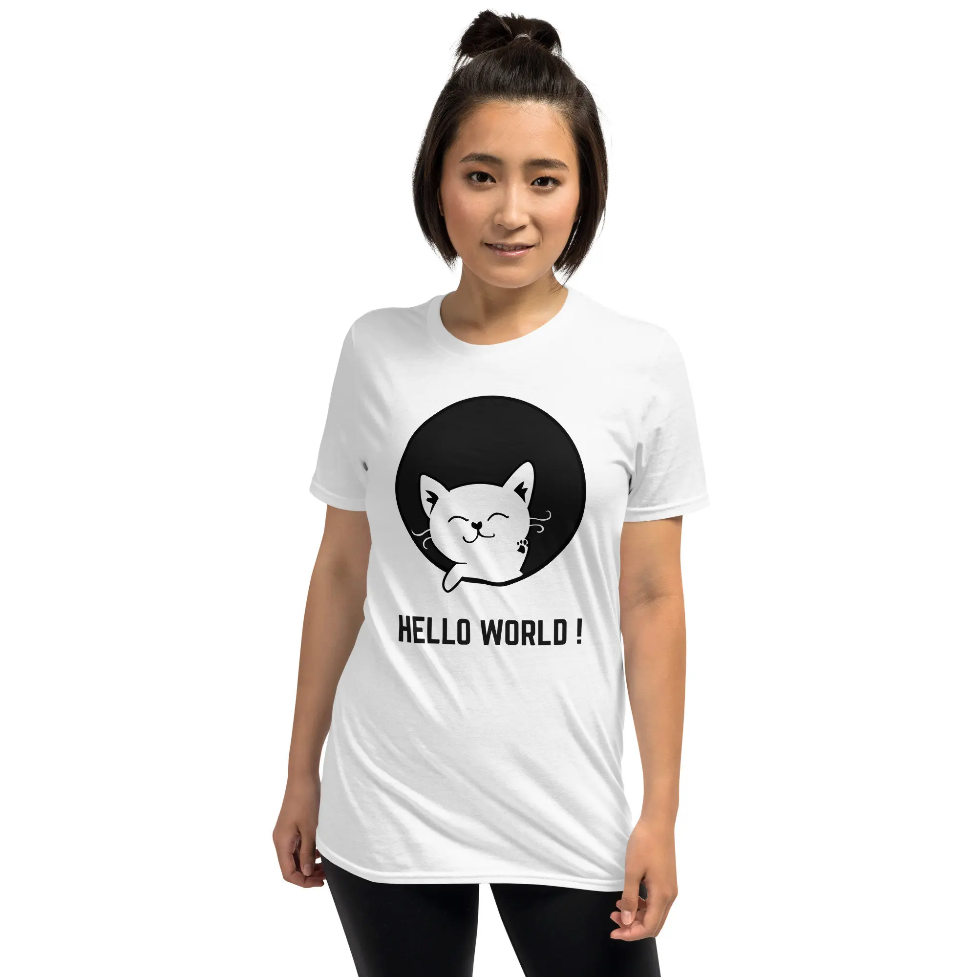 Cute Cat T Shirt Hello World Funny