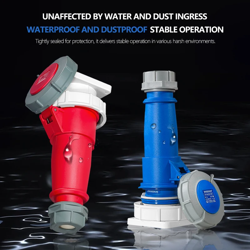 ปลั๊กอุตสาหกรรมแบบกันน้ำ IP67 ชนิดย้อนกลับ สำหรับงานอากาศยาน แบบสามเฟส 16/32A ขั้วต่อ 3 ขา 4 ขา 5 ขา แบบฝัง