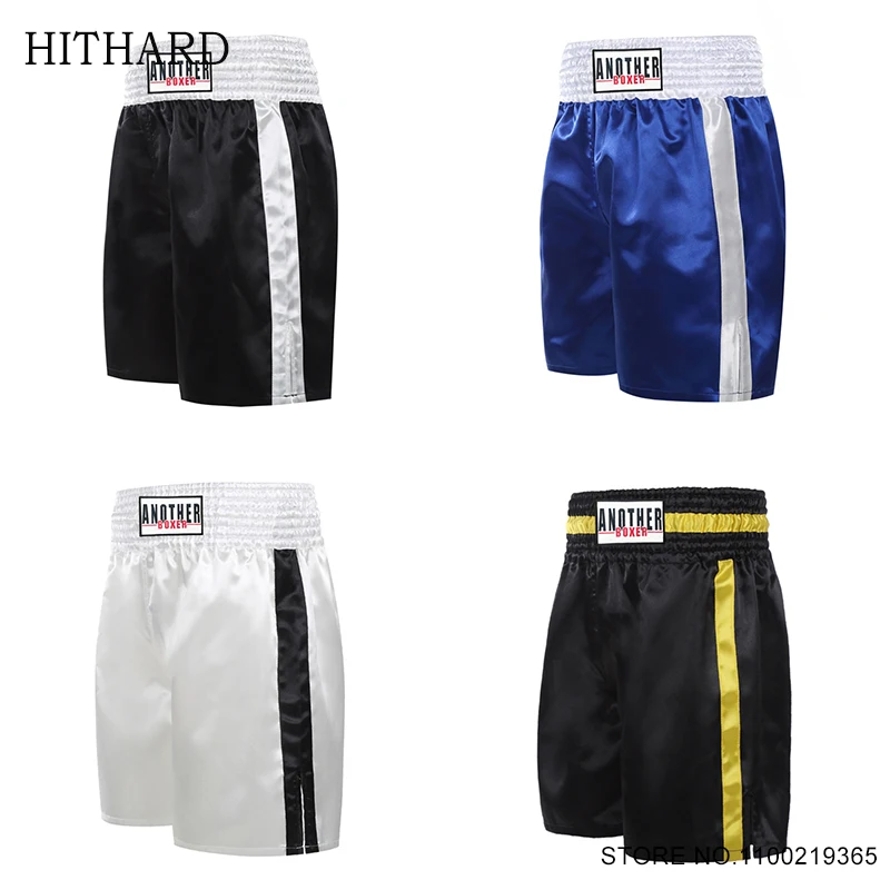 Kick Boxing Shorts White Black Muay Thai Pants Men Women Satin Fabric Gym Training Grappling Cage Fighting Kickboxing MMA Trunks