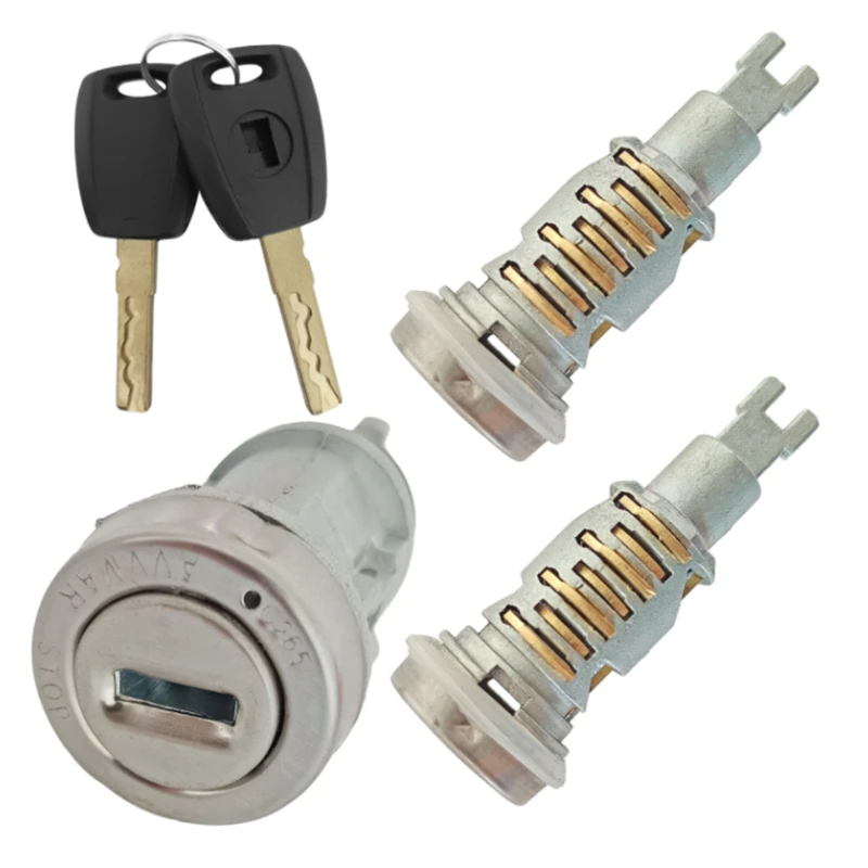 Full Car Lock Cylinder Set Ignition Switch Door Lock Barrel Kit For Fiat Palio Siena Perla Ducato With 2Pcs Key SIP22 Blade
