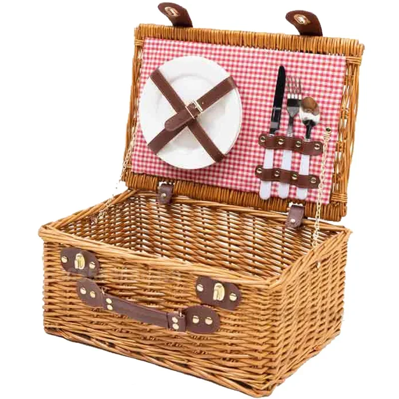 Handheld Picnic Basket with Cover, Large Capacity Handwoven Storage, Outdoor Prop Basket for Picnics, Idyllic Style Organizer