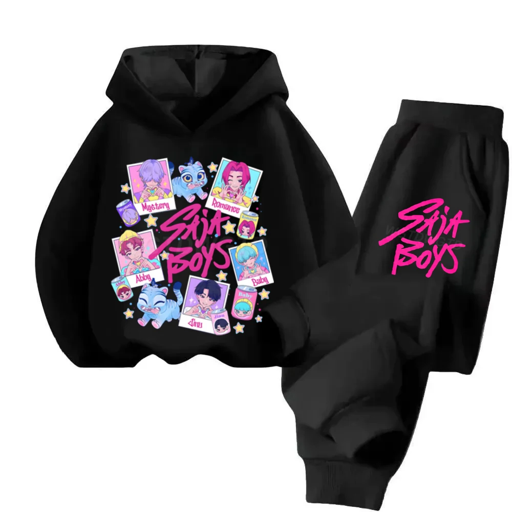 KPop Demon Hunters Kids Hoodie Suit Long Sleeve Sweatshirt Pants 2-piece Suit for Boys Girl Cartoon Pullover Children's Clothing