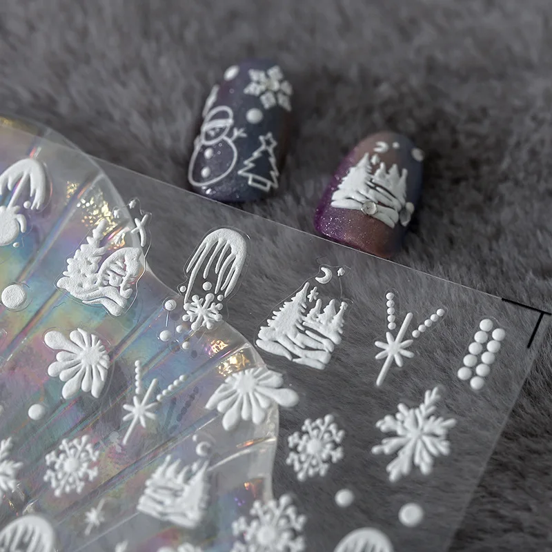 ملصقات عيد الميلاد بلوري لتزيين الأظافر ، ملصقات منقوشة 5D ، تصميم ليلي ثلجي رائع ، جودة عالية