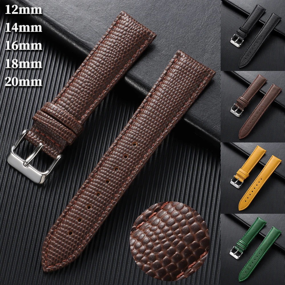 Lizard Texture Leather Strap 12mm 14mm 16mm 18mm 20mm Soft Waterproof Flat Universal Wrist Band Business Cowhide Watch Strap