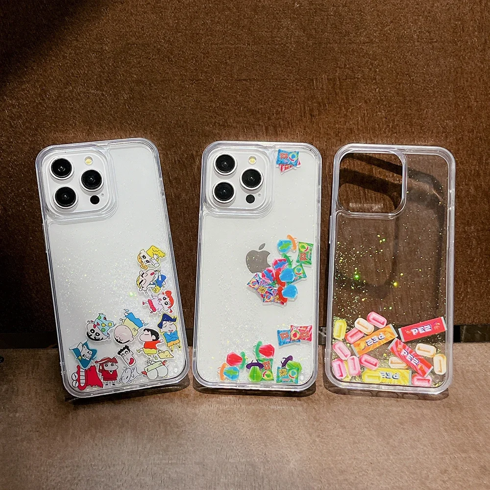 

Anime Candy N-Noharas Shinnosukes Luxury Quicksand Phone Case for IPhone 16 15 14 13 12 11 Pro Max Plus Transparent Back Cover