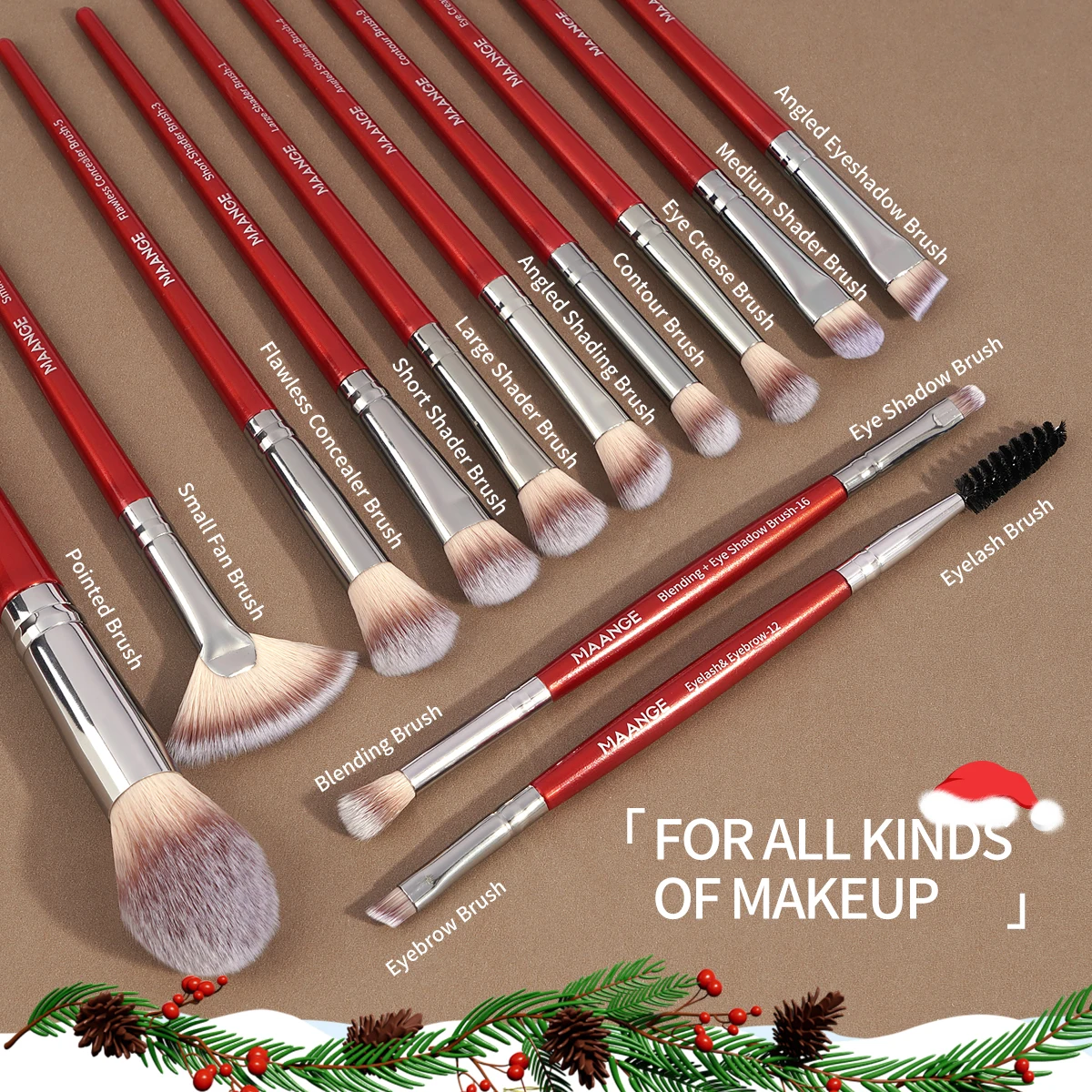 MAANGE 21pcs Makeup Tool Kit 12pcs Makeup Brushes + 8pcs Blending Sponges Puffs 1pc Storage Bottle for Xmas Gifts Travel