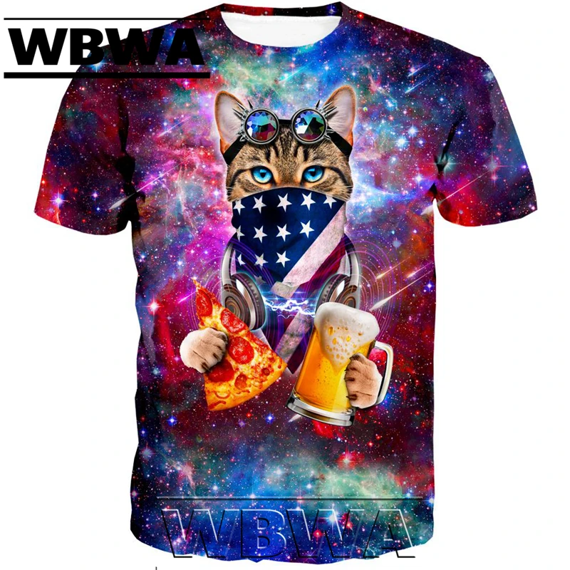 WBWA  2022  New summer  Men t-shirt Galaxy USA Rave Cat Pizza/beer 3D Printed Unisex streetwear Casual t shirt