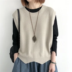 One Size Knitted Vest Women's Sleeveless Vest Round Neck Early Autumn Irregular Pullover Top Layered Over Western Style Sweater